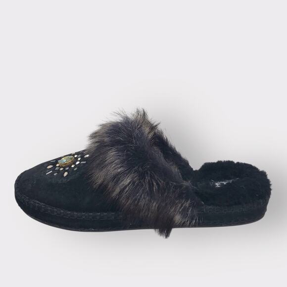 UGG Swarovski Crystal Slippers Aira Black Fur and Jewel Accent Size 7 - Picture 7 of 9